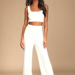 Lulu's Cream Wide Leg Jumpsuit
